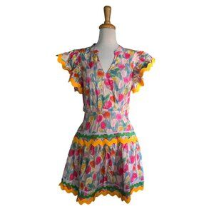 entro Floral Ric Rac Mini Dress Women's Size L Cottagecore Vintage